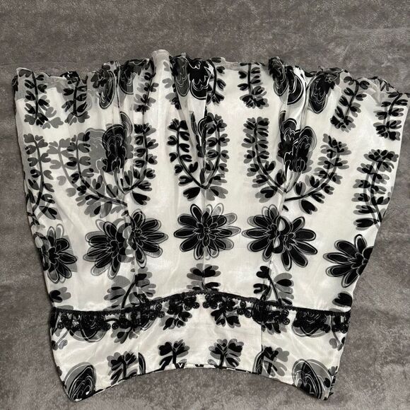 ECI New York Silk Black & White Floral Skirt L - Picture 7 of 9